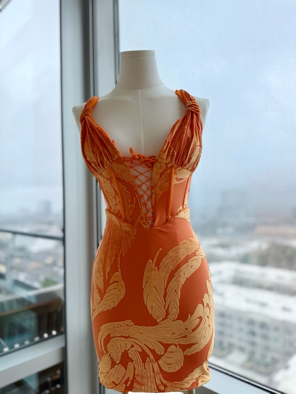 Oh Polly Orange and Gold Lace-Up Mini Dress